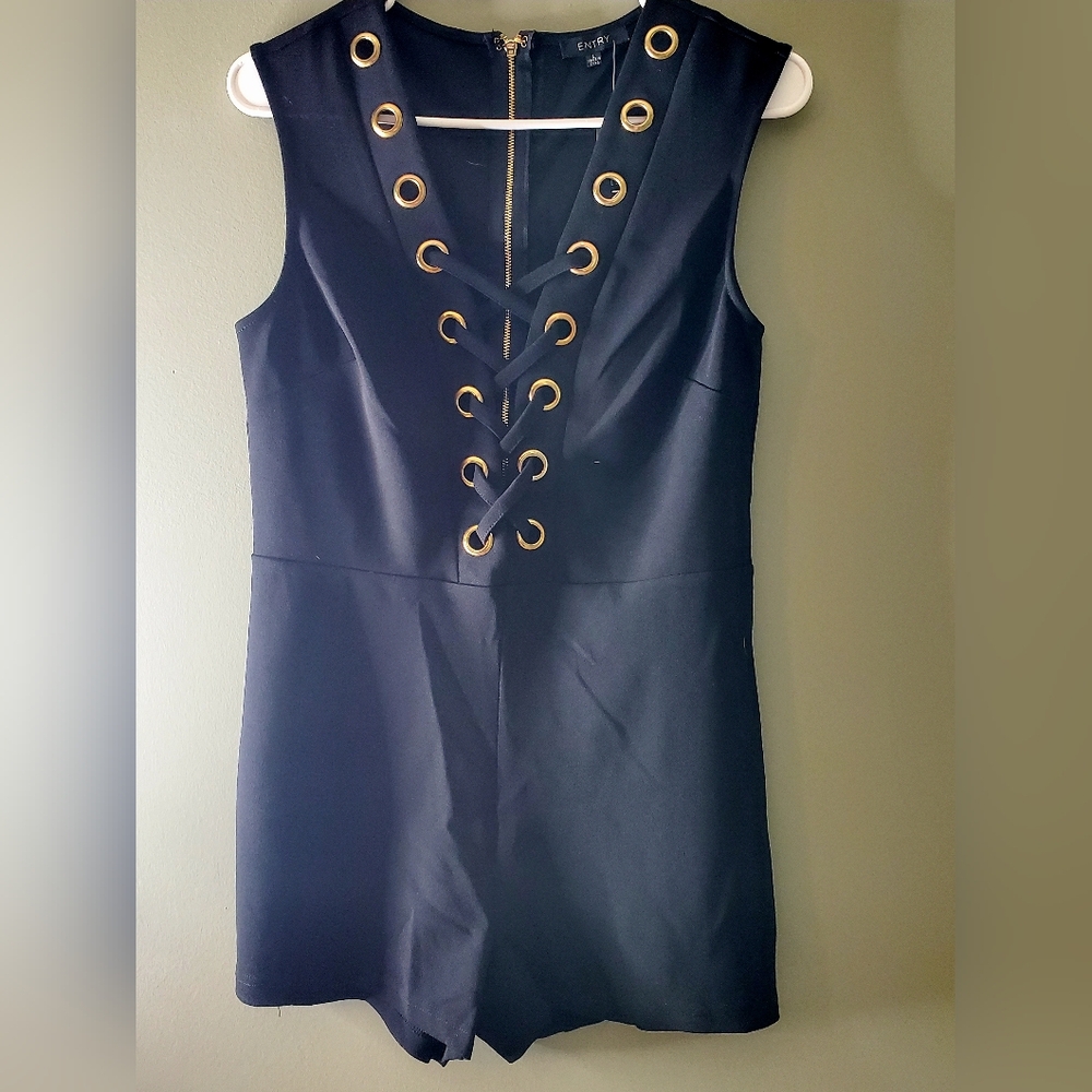 Elegant Black Romper with Gold Accents